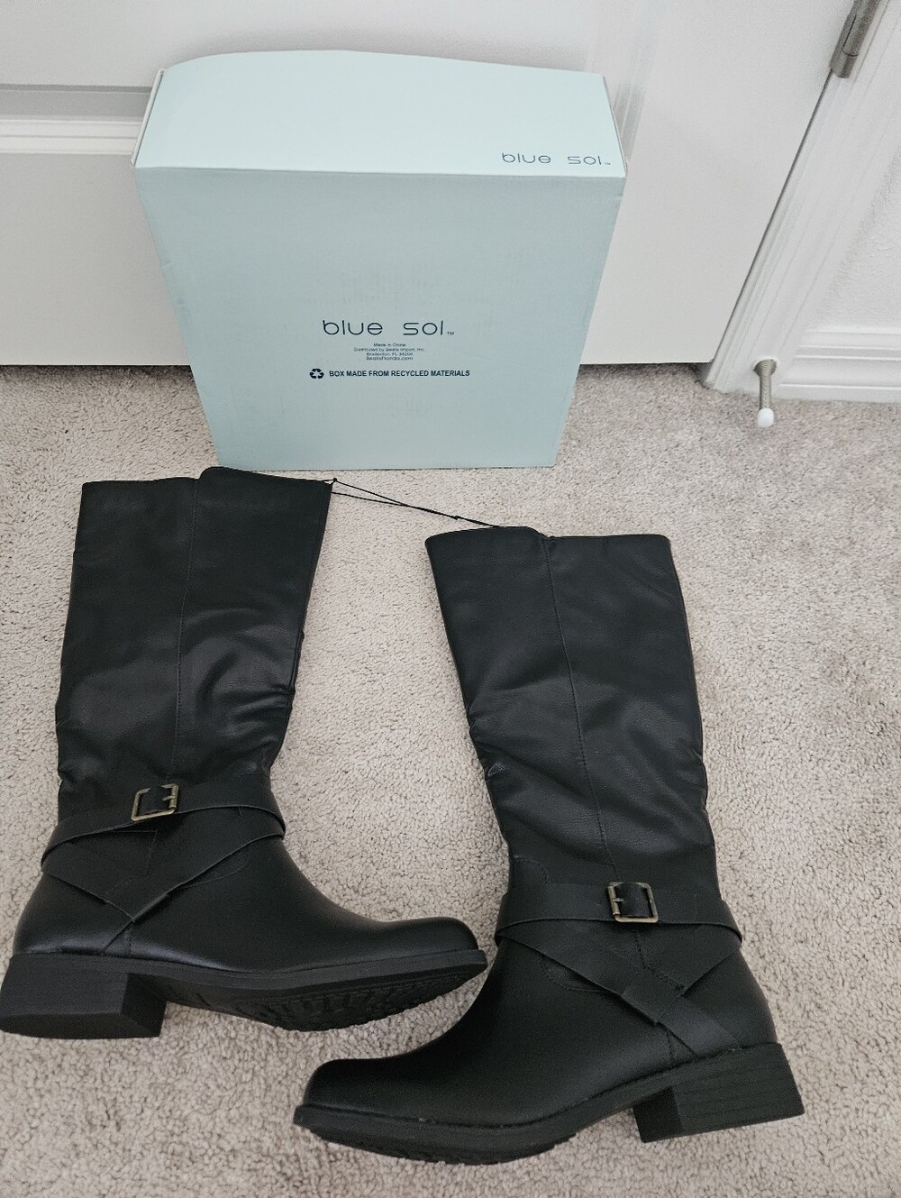 NEW Blue Sol Jamie Black Knee High Riding Boots with Buckle Detail Size 9/9.5/10